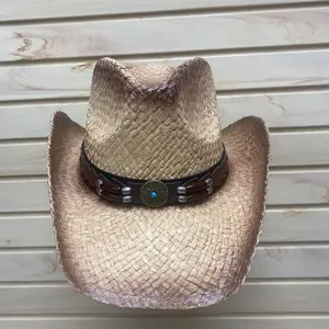 Handwoven Raffia Straw Cowboy Hat: Outback Western Style with Longhorn