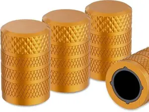 Tire Valve Stem Caps, Golden Yellow, 4 pcs/Pack, Anodized Aluminum Tire Valve Cap Set, Corrosion Resistant, Universal Stem Covers for Cars Trucks Motorcycles SUVs and Bikes