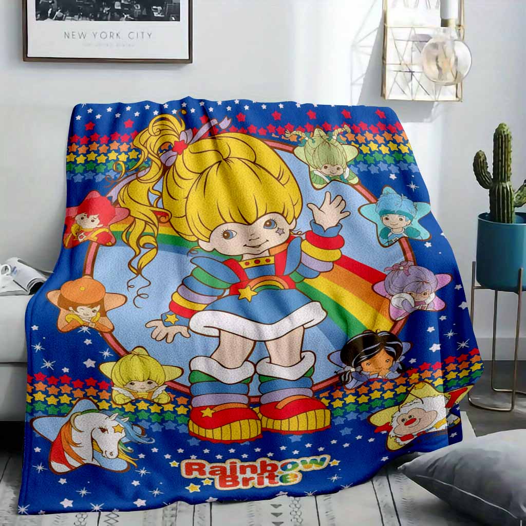 Rainbow Brite fleece blanket vibrant starthemed print cozy and super soft perfect for bedrooms movie nights camping trips and as a delightful gift for fans of classic animation.