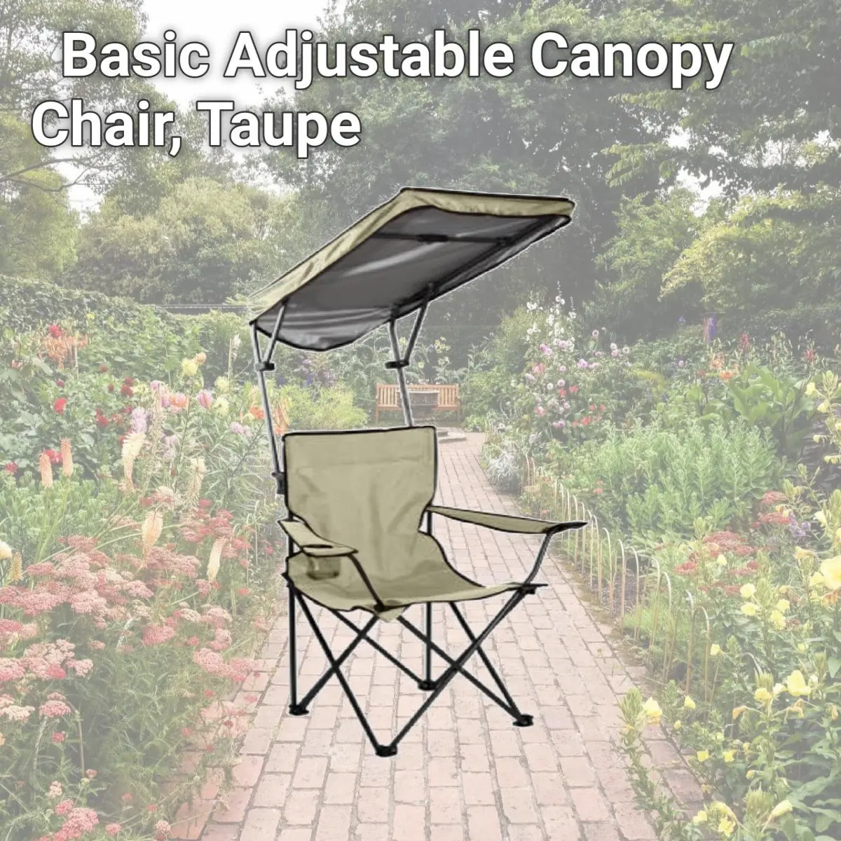 212 MAIN Quik Shade 8015819 Basic Adjustable Taupe Canopy Chair - Lightweight Foldable, Portable Outdoor Camping Folding Chair for Outdoor Lawn, Folding Picnic Use, Folding Picnic Chair