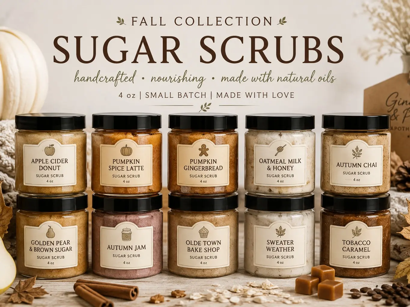 Fall Collection Sugar Scrubs | Handmade Scrubs with Almond Oil & Vitamin E