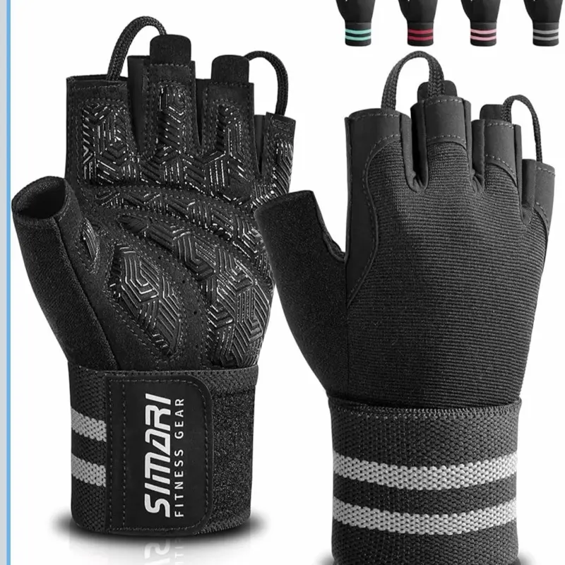 SIMARI Workout Gym Gloves for Men Women, Weight Lifting Gloves with Wrist Wrap Support, SBR Pad Grip for Full Palm Protection, for Exercise, Fitness, Dumbbells, Barbell, Climbing, Fingerless