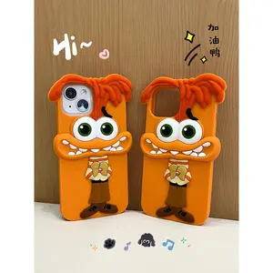 Viral Cute Eye-Popping 3D Orange Monster for iPhone 13-16 Pro Max Guards Against Drops & Scratches Shock - Absorbent for Everyday Use Anti-Yellowing Silicone Daily Shockproof Cover