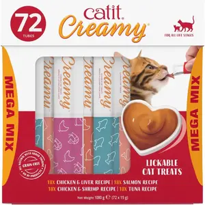 Creamy Lickable Cat Treat, Healthy Cat Treat, 4 Flavours, 72 Tubes, 1080g (72 X 15g)
