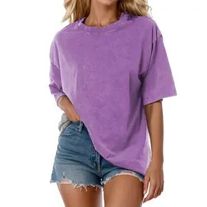 Unisex Acid Wash Oversized Cotton T-Shirt, Vintage Crew Neck Short Sleeve Tee, Loose Fit Casual Streetwear Solid Basic Summer Tops for Women Men