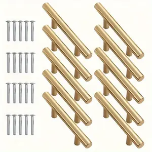 10-Piece Stainless Steel Cabinet Handles - 10-Piece 6"/7.8" Drawer Pulls Brushed Brass Modern Kitchen Cabinet Handles, Easy Installati with Screws Included