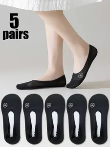 5 Pairs Women's Ice Silk Slip-On Socks, Summer Breathable Mesh Short Socks, Silicone Anti-Slip Invisible Socks, Comfortable and Odor-Resistant