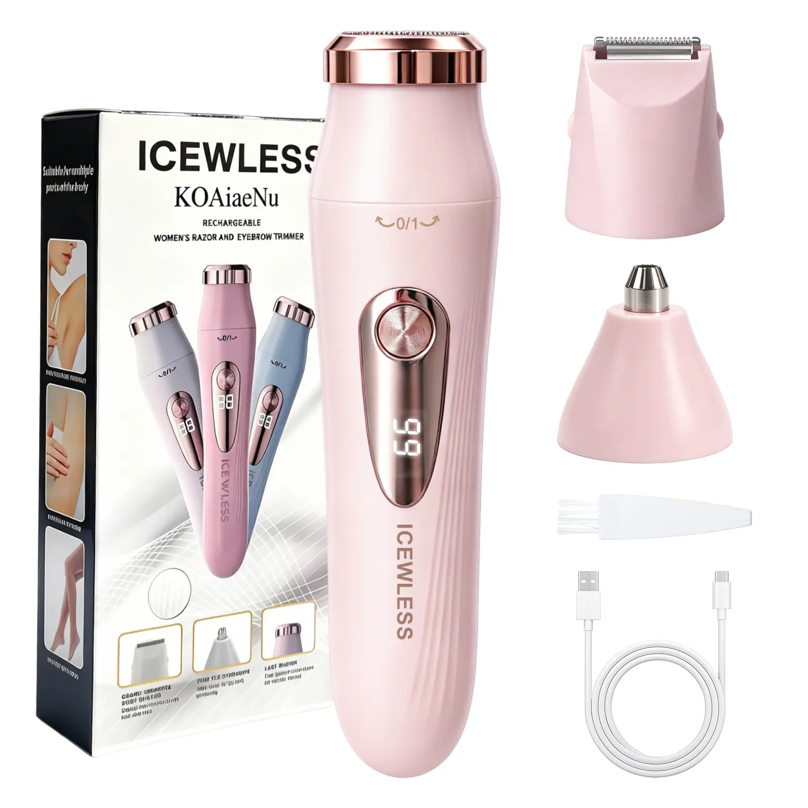 Women's 3-in-1 Rechargeable Electric Shaver Kit, Compact Multiple-Function Hair Removal Trimmer for All Areas, Portable Lady Grooming Tool, Ideal Beauty Gift for Women