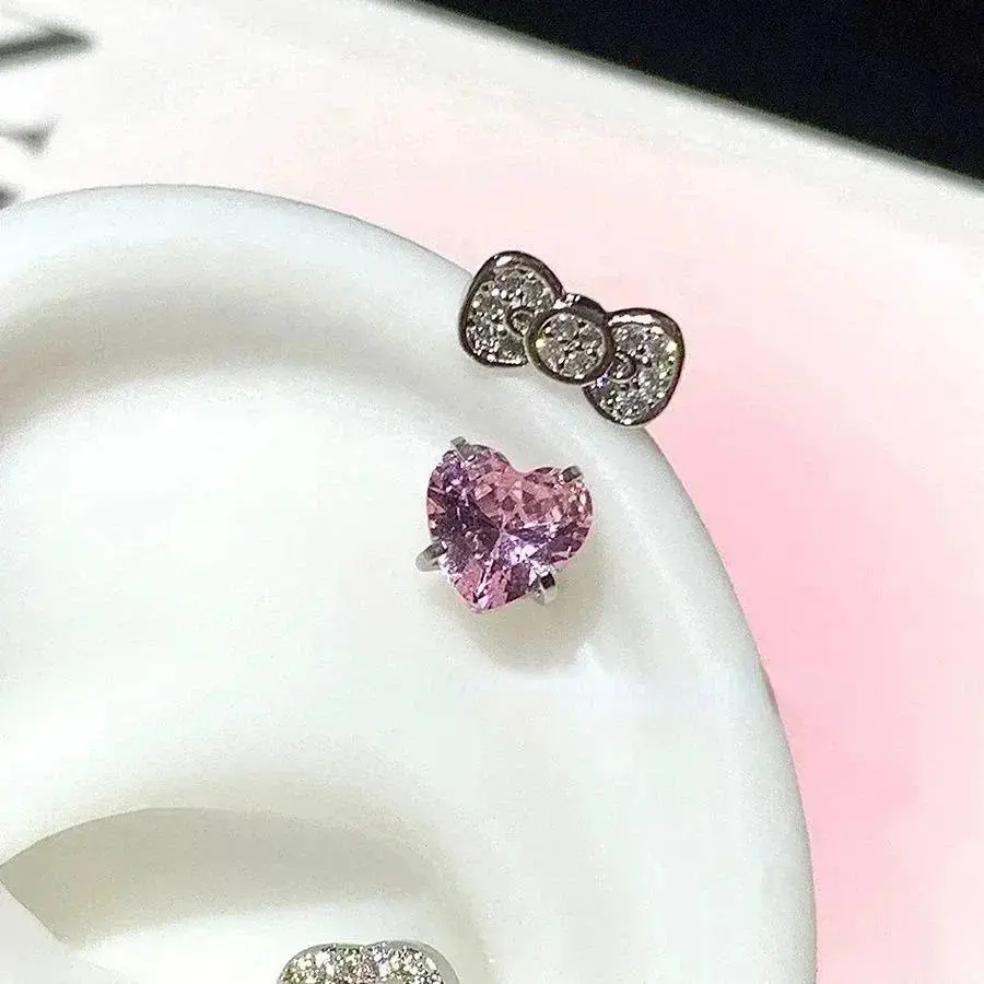 Cute Bowknot Love Heart 316L Titanium Steel Annular Ear Bone Nail Fashion Delicate Zircon Earring for Women Y2K Punk JewelryGift.