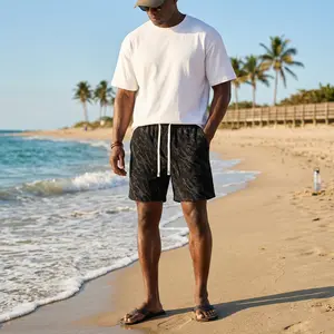 S7 Men's Abstract Print Casual Shorts - Elastic Waist Contrast Drawstring Beach Shorts