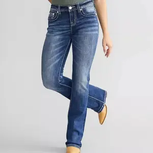 Women's Bell Bottom Jeans Wide Leg Jeans Embroidered High Waist Stretch Denim Pants
