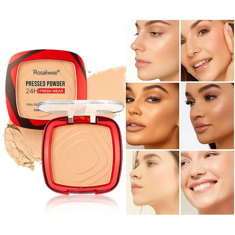 RosaWee 24H Long-Lasting Matte Pressed Powder | Oil Control & Pore-Minimizing Compact Foundation, Waterproof Sweatproof, Full Coverage Face Makeup Setting Powder for All Skin Types