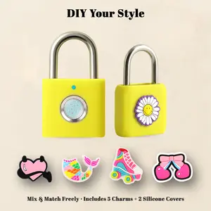 Smart Fingerprint Padlock, Multiple Styles & Cute DIY Padlock with Rechargeable, 20 Fingerprint Capacity,for Gym Locker, School, Backpack, Luggage, Travel, Medicine Box, Gifts for Kids, Teens & Adults, Children's Day Gift，security lock