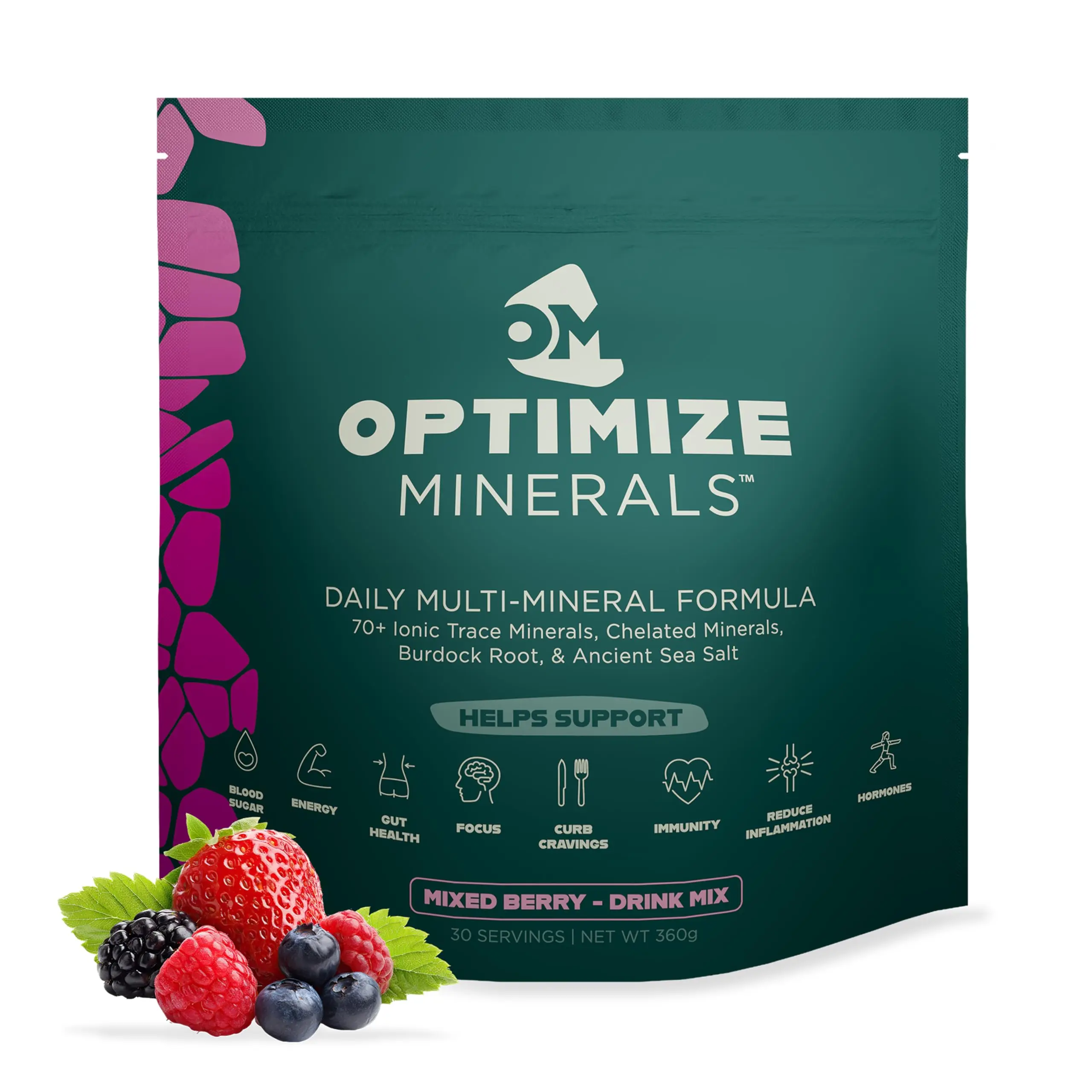 Optimize Minerals Multi Mineral Daily Formula Magnesium, Electrolytes & Trace Mineral Supplement Powder - Gluten Free Vitamins Drink - Mixed Berry, 30 Servings