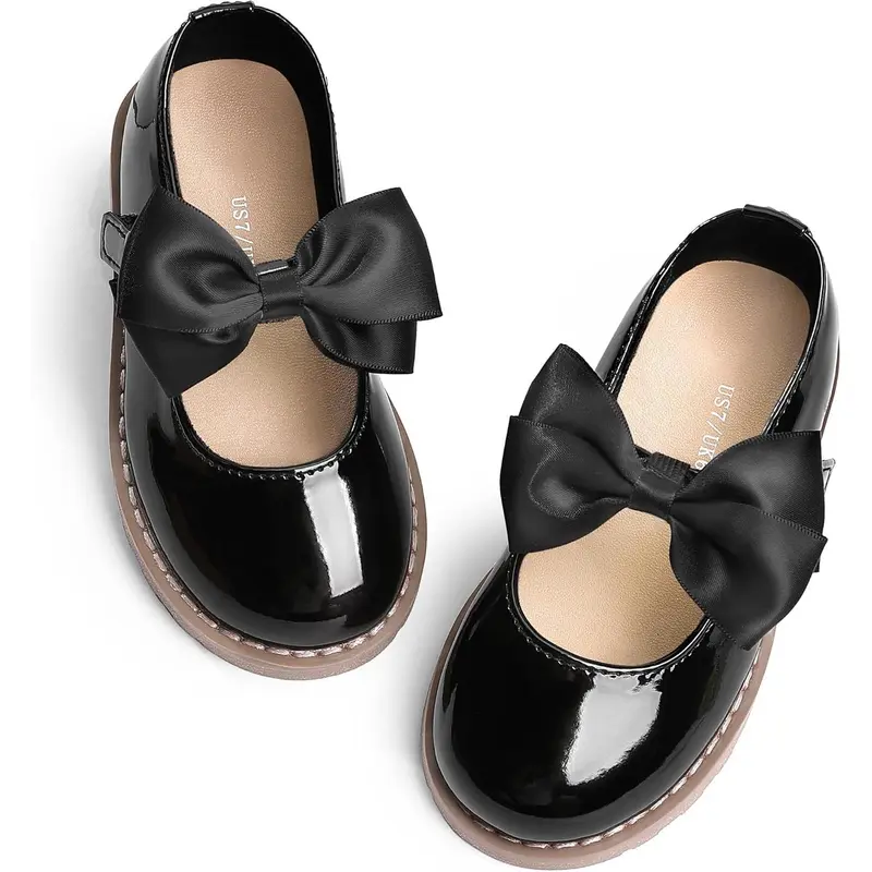 SHOESLOCKER Toddler & Big Girls' Mary Jane Dress Flats, Princess-Style Round Toe Rubber Shoes with Bow Decorated Design, All Seasons Footwear for Wedding & Party, Adds Elegance, Back to School