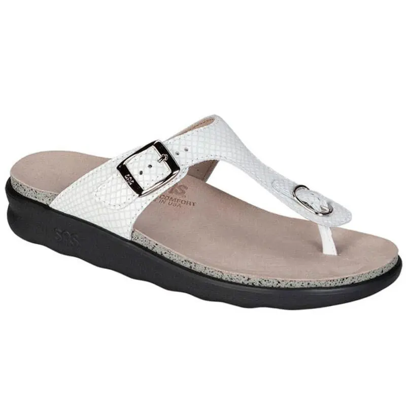 SAS Women's Sanibel T-Strap Slide Sandal WHITE SNAKE