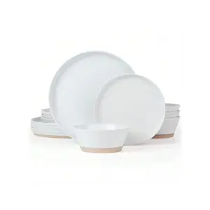 Famiware Saturn Stoneware Dinnerware Sets, 12 Pieces Dish Set For Wedding, Plates And Bowls Set For 4