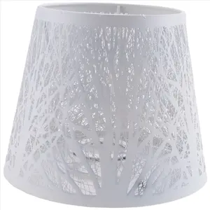 Small Lamp Shade,Barrel Metal Lampshade with Pattern of Trees for Table Chandelier Wall Lamp White