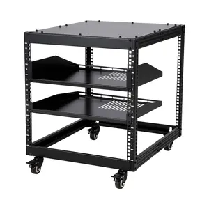 GARVEE 10U Open Frame Server Rack with Adjustable Depth (23''-40''), Wall Mount & Free Standing Options, Includes 4 Lockable Casters and 2pcs 1U Server Rack Shelves for IT/AV Equipment