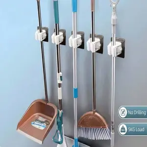 Multi-Functional Broom Holder, Self-Adhesive Hook, Waterproof, No Drilling, for Home, Bathroom, Kitchen, Garden, Garage