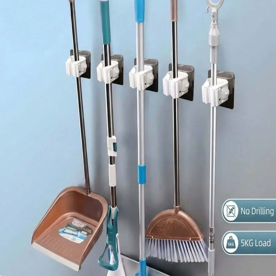 Multi-Functional Broom Holder, Self-Adhesive Wall Hook, Waterproof, No Drilling, Multiple Options, for Home, Bathroom, Kitchen, Garden, Garage