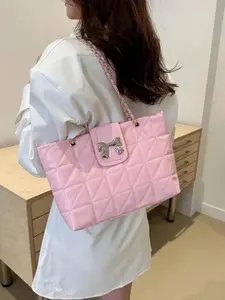 Trendy Elegant Quilted Solid Color Shoulder Bag with Zipper Chain - Fashionable Design for Everyday Use, Modern, Statement, Warm Layer, Daily Grind, Snug Fit, Knitted Chic, Essential, Versatile, Home Comfort