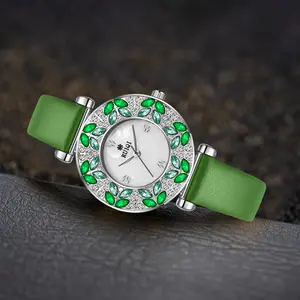 Women's Clover Elegant Fashion wrist summer Watch with Calfskin Leather Strap, Suitable for Daily Wear and Valentine's Day womens Gift