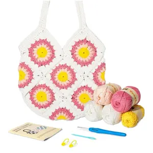 Crochet Kit for Advanced or Intermediate Beginners Granny Square Tote Bag Set with Step-by-Step Video Tutorials and Knitting Supplies