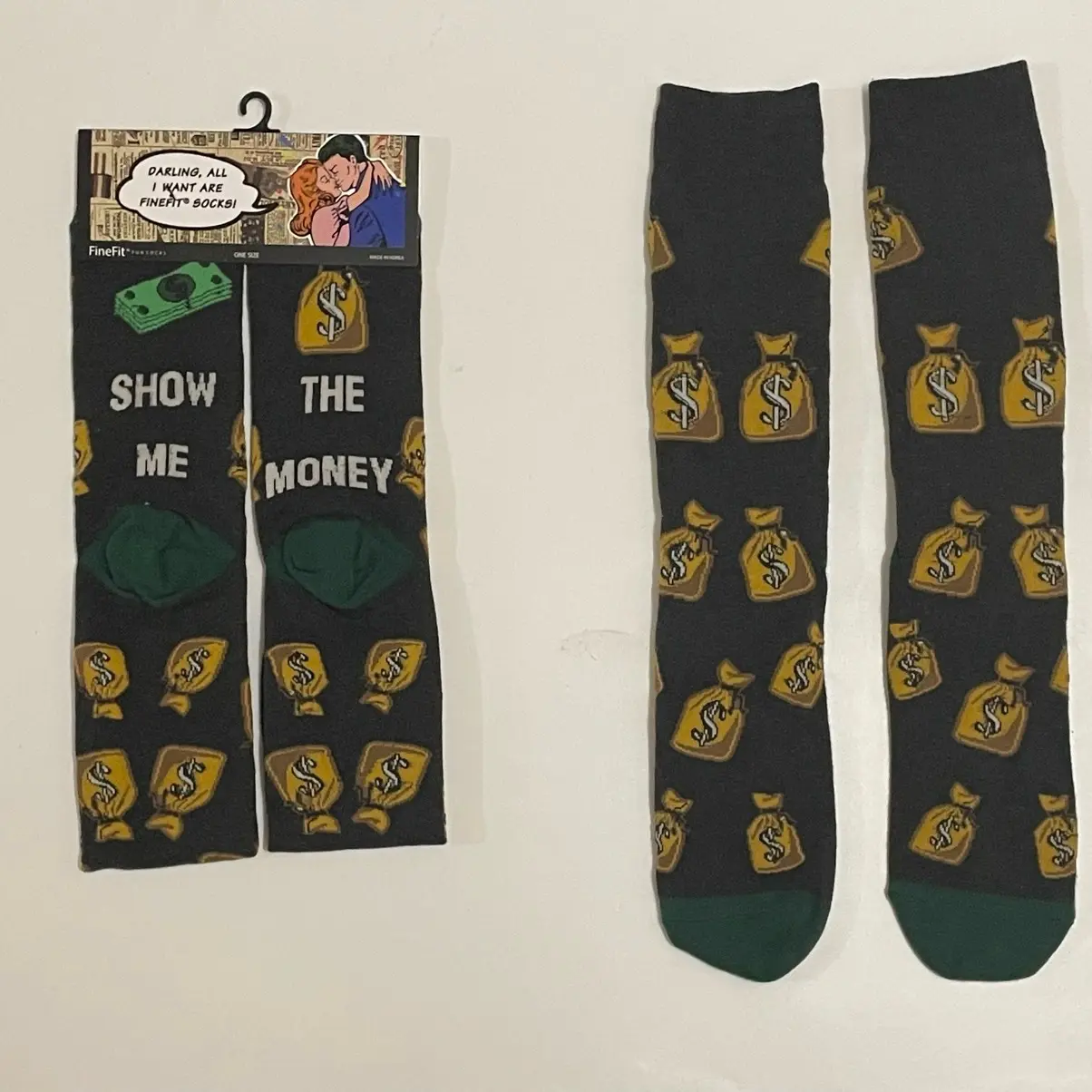 The Sock King, Socks with a Punch!  Fine Fit Show Me the Money Men's Black Socks Menswear