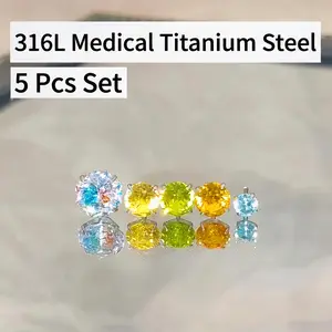 New arrival! Imported crystal zirconia stud earring set; titanium steel outer spiral ear cartilage studs and conch earrings; sleep-friendly no-removal earrings; multi-hole earring set