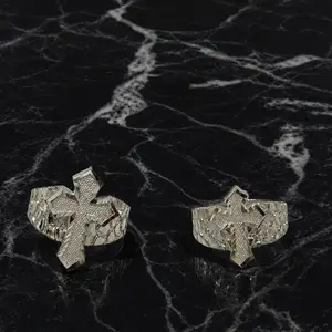 925 Sterling Silver Nugget Cross Ring- Diamond Cut