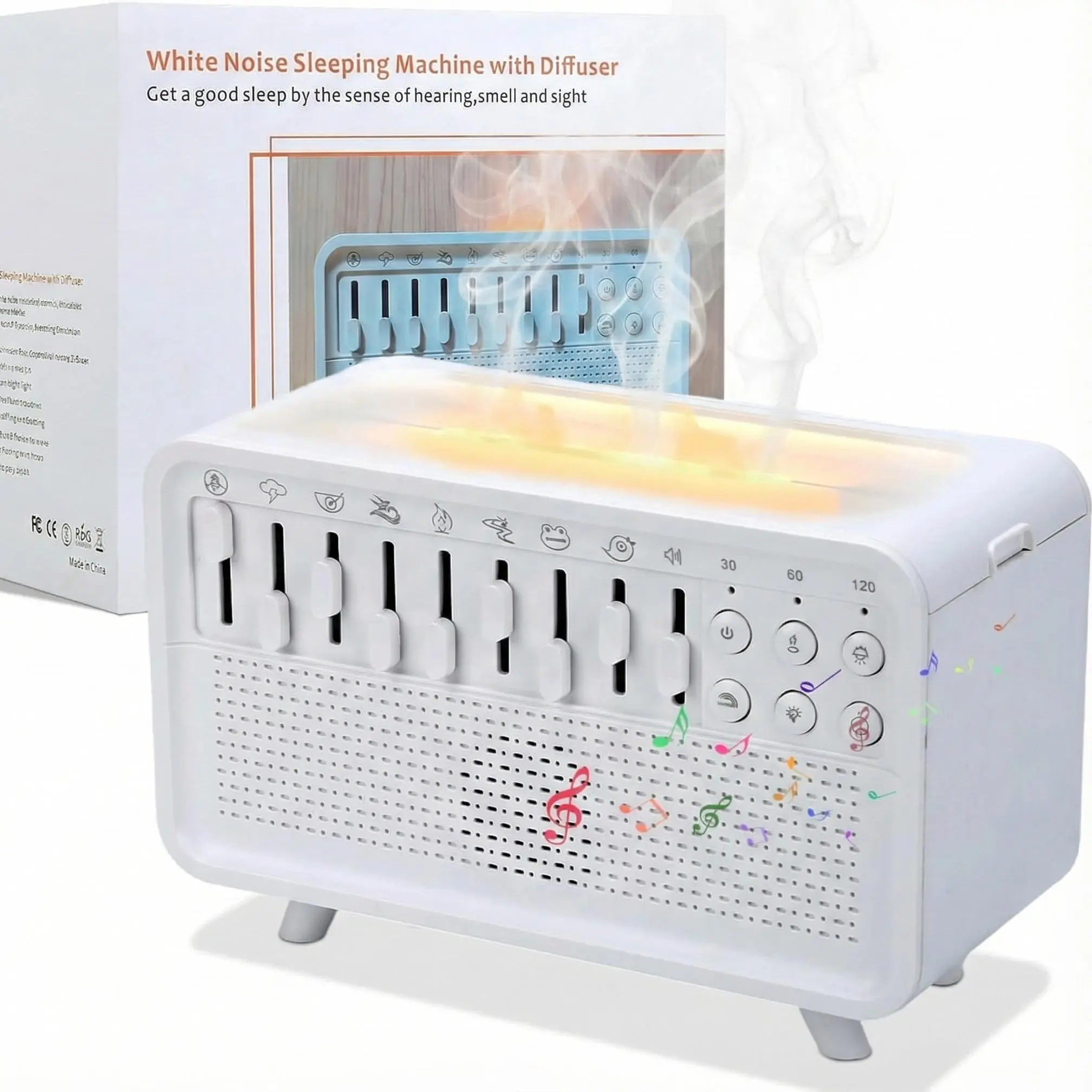 4-in-1 Bluetooth Speaker with Flame Night Light, White Noise Machine, Essential Oil Diffuser & Humidifier, Portable Rechargeable Sleep Aid Speaker for Bedroom, 8 Natural Sound Mixer, Auto-Off Timer for Bedroom, Travel Audio Speaker,DealsForYouDays