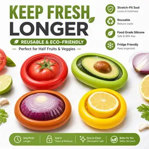 A Set of 4 Silicone Fruit And Vegetable Storage Containers, Reusable Refrigerator Storage Containers, Avocado Storage Containers, Tomato Storage Containers, Reusable Preservation Elastic Pods, Ideal for Garlic, Onions, Lemons And Potatoes