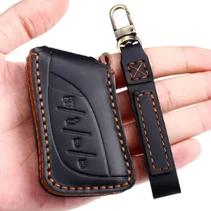 Leather Car Key Fob Cover for Lexus 2021-2025 ES RX 350 Compatible with Lexus New LS NX Key Shell Case Black