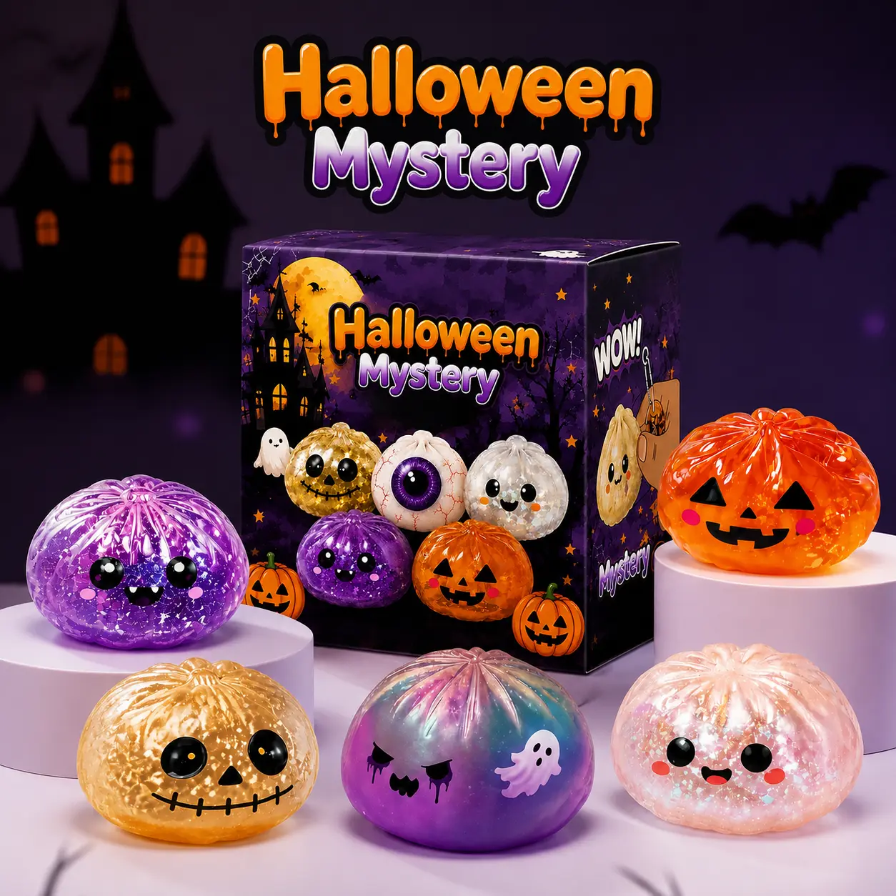 Halloween Ghost Dumpling Glitter Squeeze Toy Set, Spooky Stress Relief Squishy Fidget Toys, Portable Hand Decompression Toy, Halloween Party Favors Trick Treat Bag Fillers Holiday Gifts