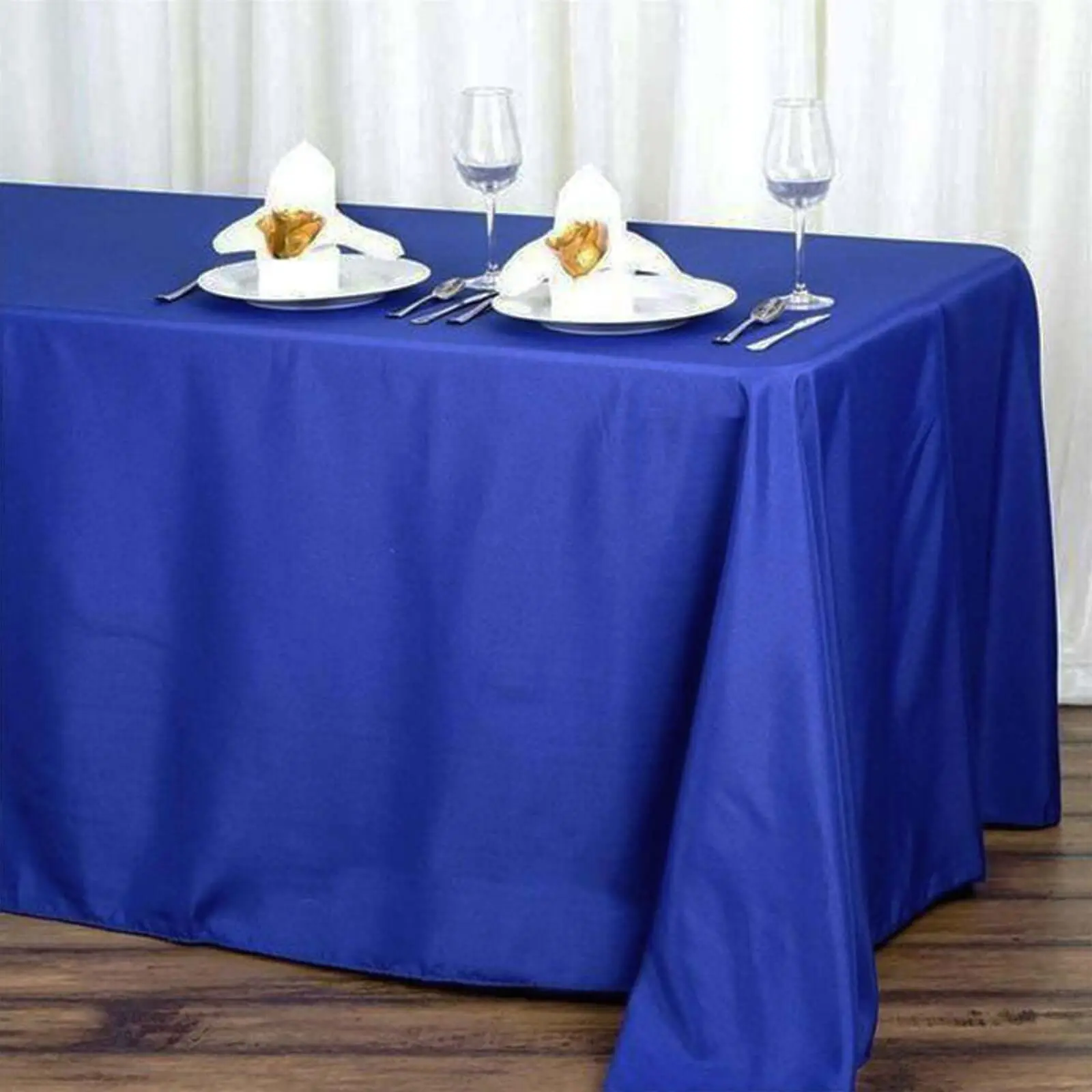 Royal Blue Polyester Rectangle Tablecloth - 90"x132" Seamless Kitchen Linen, Ideal for Corporate Events, Business Receptions, Convention Centers, Anniversaries