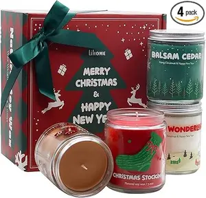 Christmas Candles - Christmas Gifts for Women & Men, 4 Pack Natural Soy Wax with Holiday Scents, Perfect for Christmas, New Year, and Winter Décor