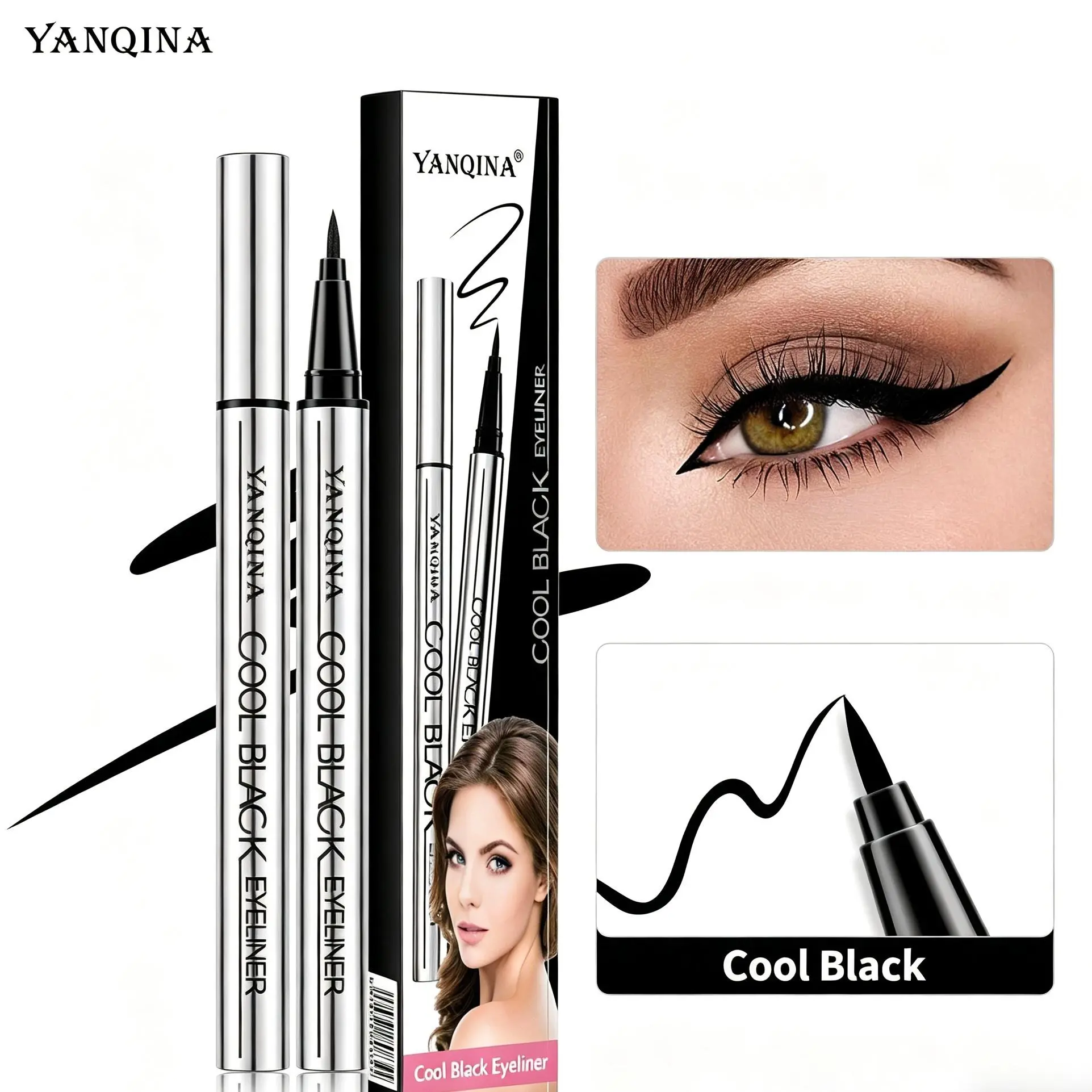 Long-Lasting Black Eyeliner Pen – Waterproof, Smudge-Proof, 24-Hour Wear, Ultra-Creamy & Silky Smooth Gel Liner, Precise Cat Eyes & Winged Liner, No Fading/Transfer, Quick & Easy Makeup, Ideal for Daily Wear, Parties, Beginner-Friendly, Cosmetic, Lightwei