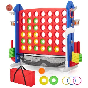 Giant 4-in-a-Row Connect Game, 3.5FT Height Adjustable Jumbo 4-to-Score Set with Golf Basketball & Ring Toss, Indoor Outdoor Yard Game for Kids Adults Family Holiday Party