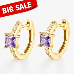 Post Huggies | AAAA+Cubic Zirconia Huggie Earrings for Women | Purple,Pink,Multicolored Stones | Lobe Conch Helix Cartilage Piercing Jewelry love