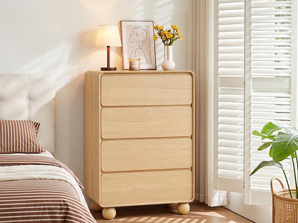 Giratree Modern 4 Drawer Dresser for Bedroom, 31" Wide Wooden Dresser Chest of Drawers, Handle Free & Curved Profile Design, Mid Century Closet Clothes Storage Organizer for Living Room