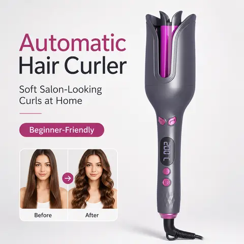 32mm Plug-Powered Auto Curling Wand - 1 Dry Heat Curling Iron with Ionic Anti-Frizz Tech, 4 Heat Levels for Quick Natural Curling, Smooth Salon-Quality Results at Home (Curlers & Straighteners Combo)