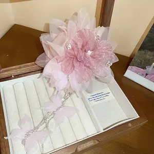 Jewelry Large Y2K Pink Mesh Flower & Butterfly Rhinestone Tassel Shark Clip - Sweet Fairy Style Acrylic Hair Claw for Romantic Vacation Look, Perfect for Carnival & Festival Parties, 1p