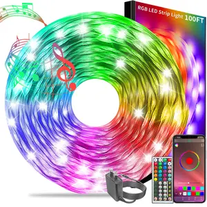 300FT (3 x 100FT) Smart RGB Led Strip Lights Color Changing Time Setting Music Sync Led Lights with both App and Remote Control,for Halloween Christmas Lights