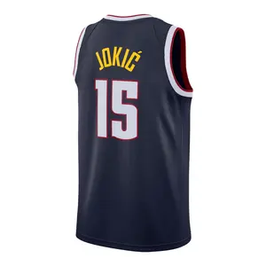 2026 Jokic #15 Navy Red Center Basketball Jersey full logo – Icon Edition - Retro Swingman Pro Style Hoop Fan Shirt