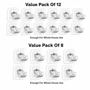 No Drill Curtain Rod Brackets 8/12 Pack - Self Adhesive Clear Rod Holders for 1-2cm Poles - Damage Free Wall Mount for Curtains, Shower, Towels