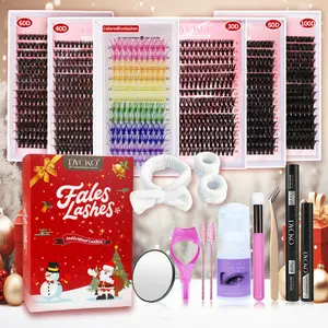 6 Box Segmented Eyelashes Christmas Gift Set, DIY Segment Lashes & Clusters, Natural to Dense Look, Includes 10 Professional Tools, Makeup Eyelashes Extension