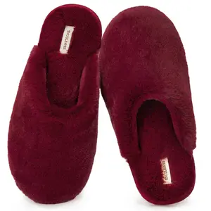 Snug Leaves Women's Fuzzy Scuff Slippers Soft Comfy Memory Foam Non-slip Indoor House Shoes 7-8 Wine Red slippers women women's  slippers