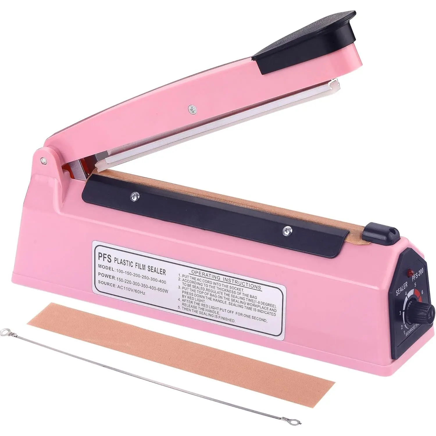 Impulse Bag Sealer 8 inch, Impulse Heat Sealer, Manual Impulse Bag Sealer Poly Bag Sealing Machine Heat Seal Closer for Plastic Bags PE PP Bags