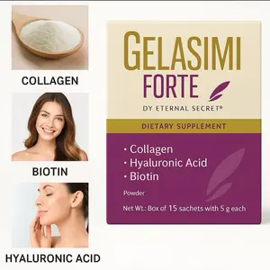 Gelasimi Forte Simi Beauty Supplement Powder - 15 x 5g Sachets with Hydrolyzed Collagen, Hyaluronic Acid, Biotin, Hair Growth Vitamins for Hair, Skin Care & Nail Health